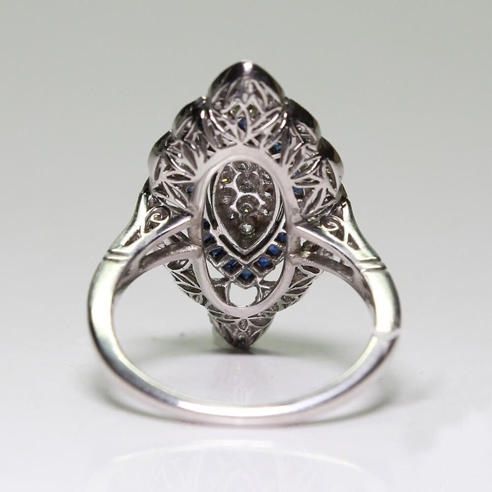 Antique Edwardian 925 Silver Cubic Zirconia Sapphire Ring - Picture 3 of 5